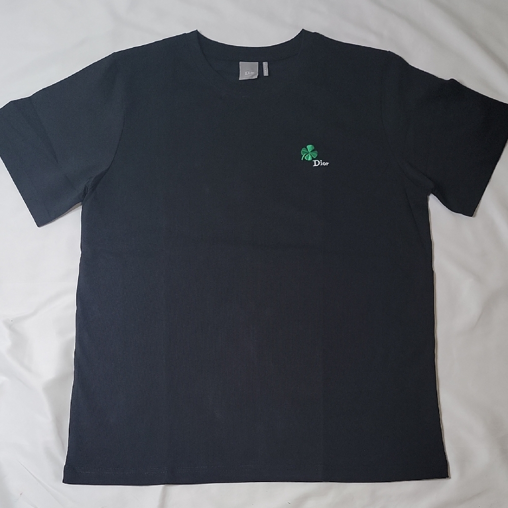 Dior Black Short-Sleeve Tee with Green Clover Motif